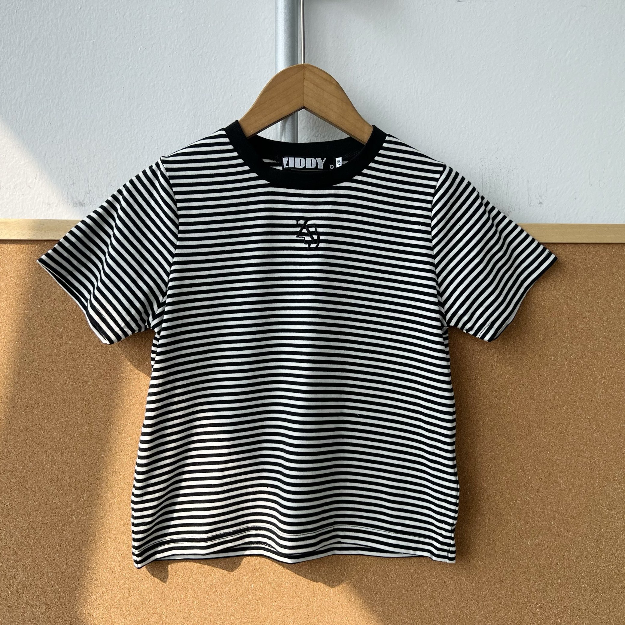 2Q1-38儿童款字母刺绣条纹短袖T恤简约舒适百搭休闲上衣J25-10