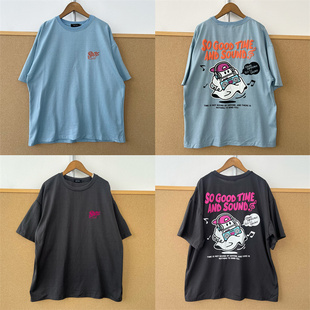 2F1-74韩系趣味收音机小幽灵印花短袖T恤男女同款情侣上衣T26-7