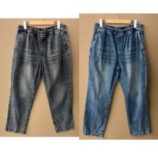 110春秋款 H26 设计感松紧腰简约时尚 显瘦舒适直筒牛仔裤 修身 2n1