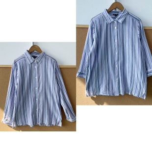 H25 2R1 衬衫 气质中长袖 42日单文艺清新减龄竖条纹春秋翻领时尚