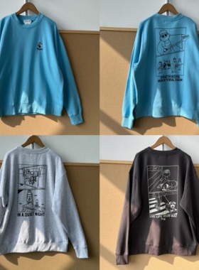 2O-48高克重！刺绣插画印花长袖卫衣慵懒风设计感圆领上衣J26-2