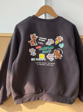 2V1-35儿童款圆领薄绒长袖可爱卡通印花卫衣舒适上衣套头Y25-12