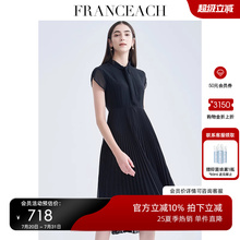 法涵意弛2025年夏新款黑色真丝连衣裙女桑蚕丝飘带气质百褶小黑裙
