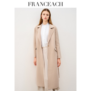 法涵意弛2025秋冬新款无羊绒双面呢大衣女中长款系带羊毛呢外套女