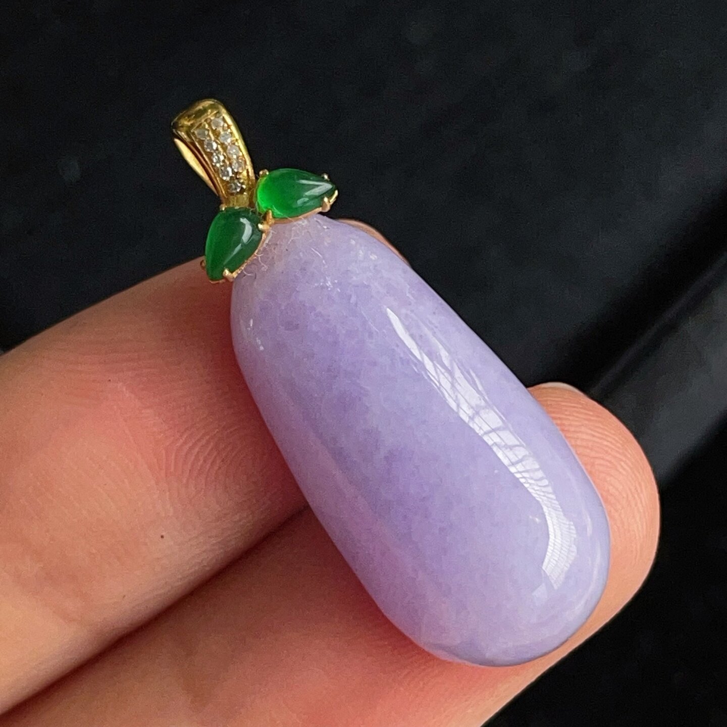 天然翡翠缅甸A货紫罗兰福瓜吊坠18k金镶嵌玉石吊坠配证书