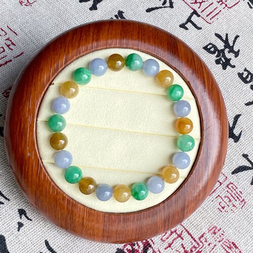 天然缅甸A货翡翠多宝手串彩虹色单圈卡8mm精品女士玉石珠串