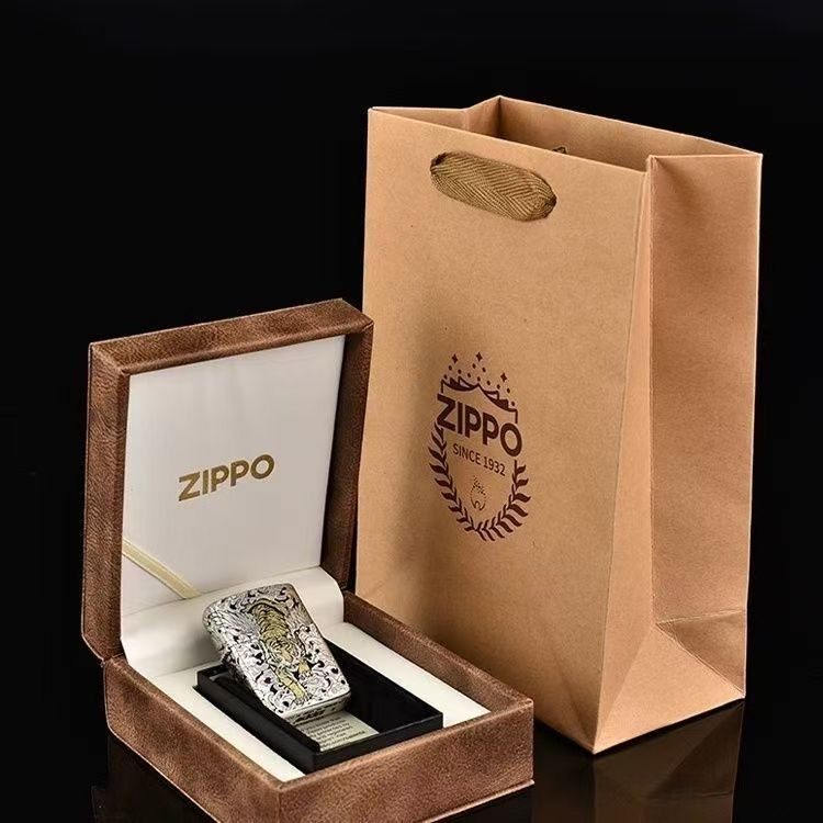zippo原装正品打火机错金银五面雕刻如虎添翼盔甲机煤油防风礼品