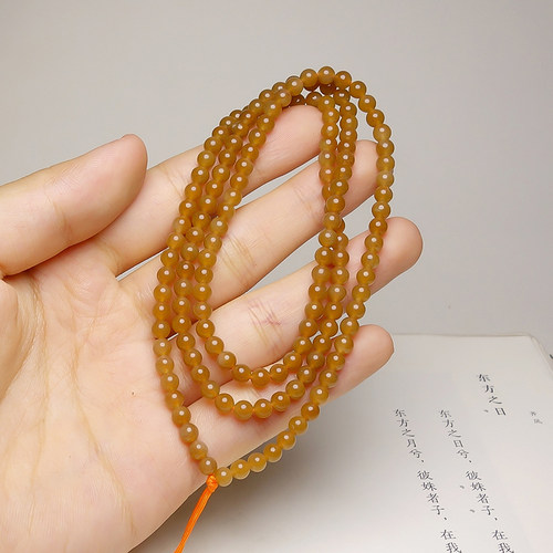 【天石玉器】和田玉糖玉小米串108颗玉绳圆珠14.07g