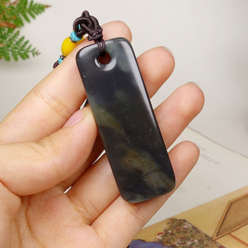 【天石玉器】和田玉青花平安无事竖牌挂件吊坠32.955g