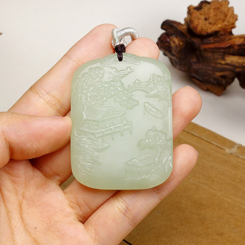 【天石玉器】和田玉安居乐业山水牌挂件吊坠34.417g