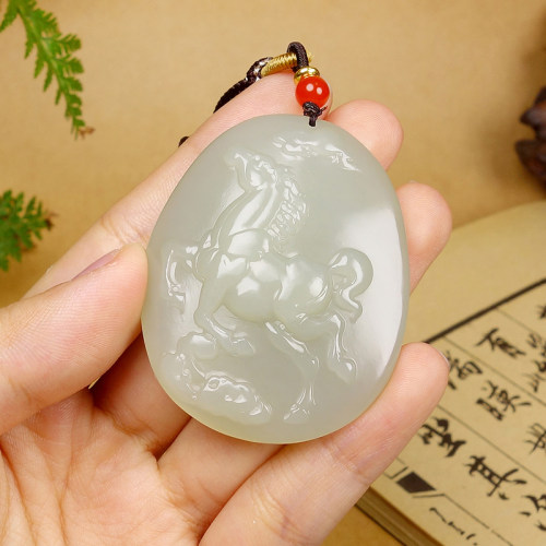 【天石玉器】和田玉马上成功生肖马挂件吊坠38.011g