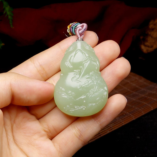 【天石玉器】和田玉青白葫芦山水挂件吊坠27.72g