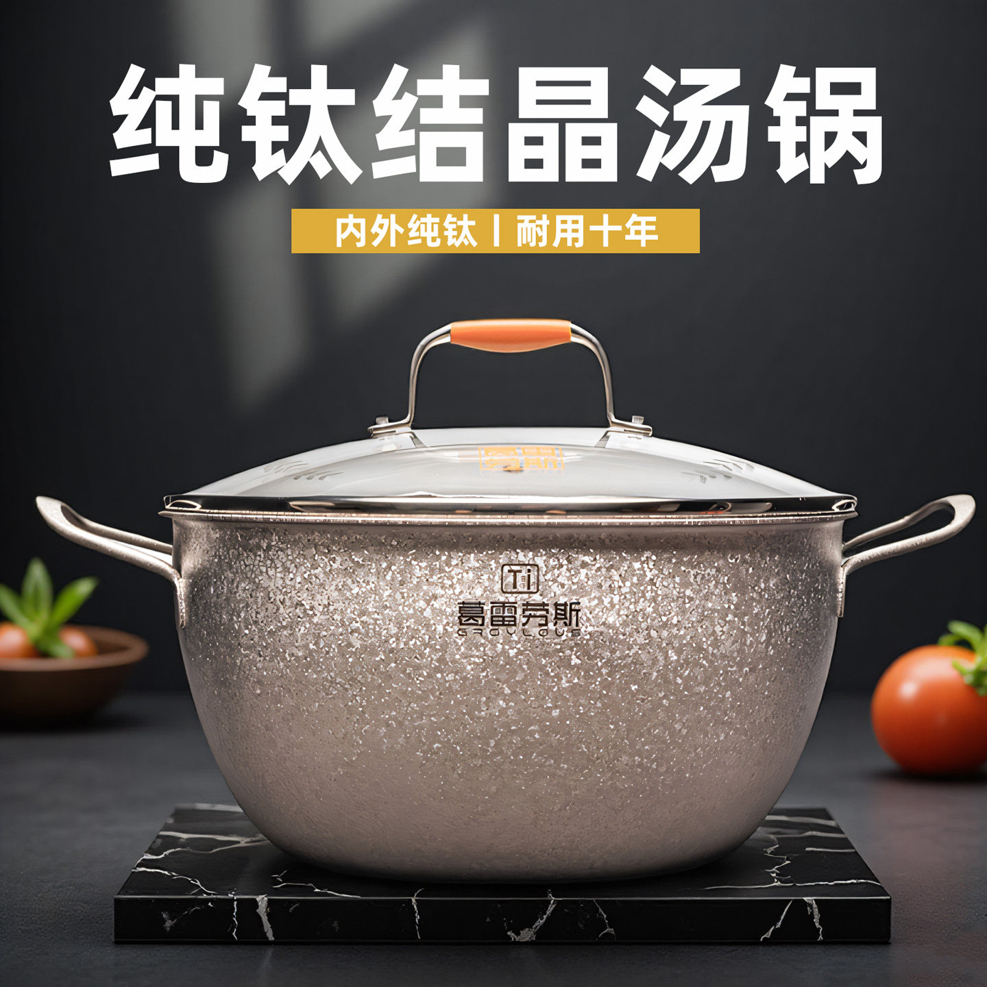 清欢 纯钛汤锅家用蒸煮一体高端0涂层内外全钛双耳加厚燃气灶专用