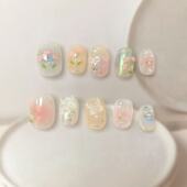 新款 穿戴ins莫奈花园短款 樱桃可爱高级指甲美甲显白贴片