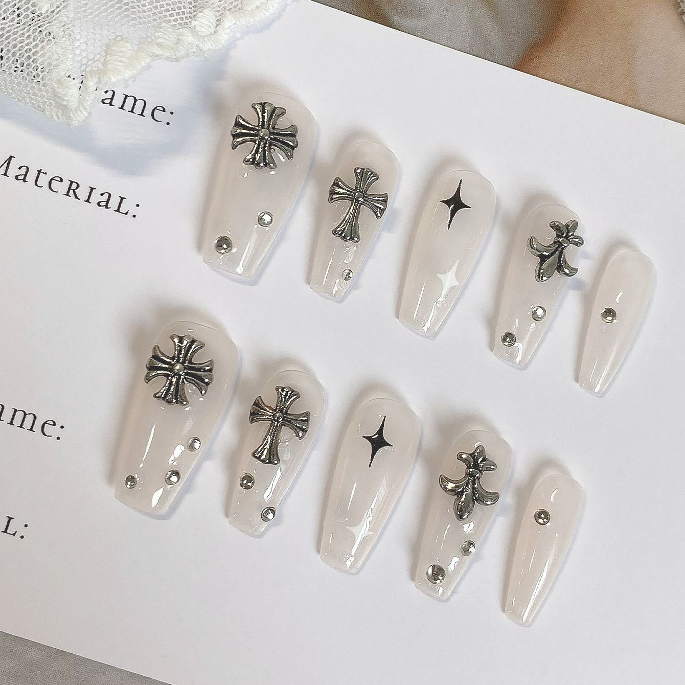 纯手工穿戴甜酷十字架渐变ins高级辣妹显白美甲可拆卸学生