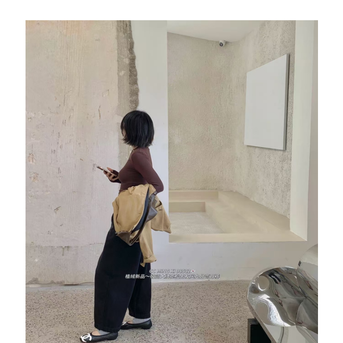 佐佐/植绒宽松版九分女士直筒弯刀裤/98502-1