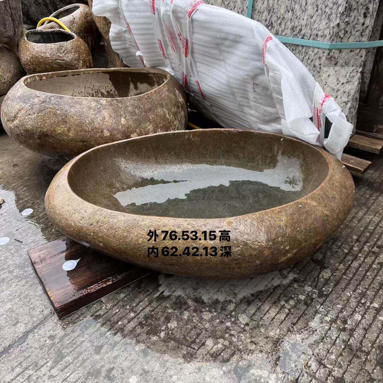 天然鹅卵石圆形花盆水培盆庭院装饰摆件洗手盆鱼缸造景水景池花台