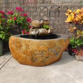 惠安端砚石头三层艺术雕花流水摆件原石鱼缸水景花园庭院花园风水