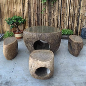 惠安整石鹅卵石石桌别墅户外庭院公园石桌石凳园林天然不规则石头