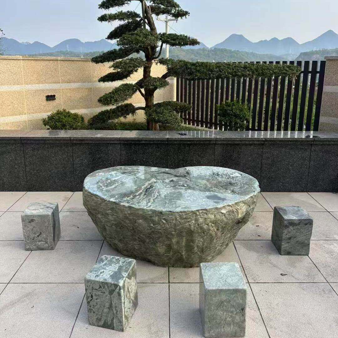 天然九龙壁原石雕刻户外庭院花园石桌石凳酒店别墅石凳子天然石材