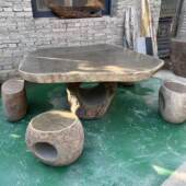 惠安加厚天然鹅卵石桌椅雕刻石凳套装 户外庭院花园圆桌茶几石雕摆