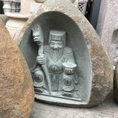 惠安石雕土地公土地婆一体神像摆件天然青石福德正神鹅卵石头财神