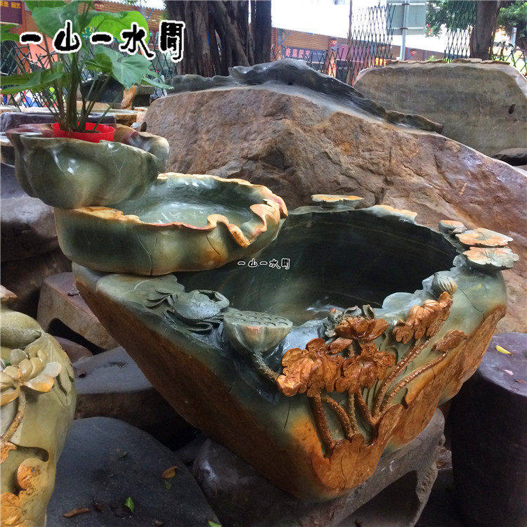 惠安客厅招财流水摆件阳台石槽流水绿端雕刻水池庭院养鱼鱼缸石盆