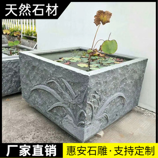 石雕鱼缸花盆花岗岩门海石头水缸庭院石缸养鱼户外石材荷花缸摆件