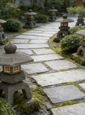 石雕石灯笼日式仿古新中式庭院青石头灯太阳能电石灯园林景观装饰