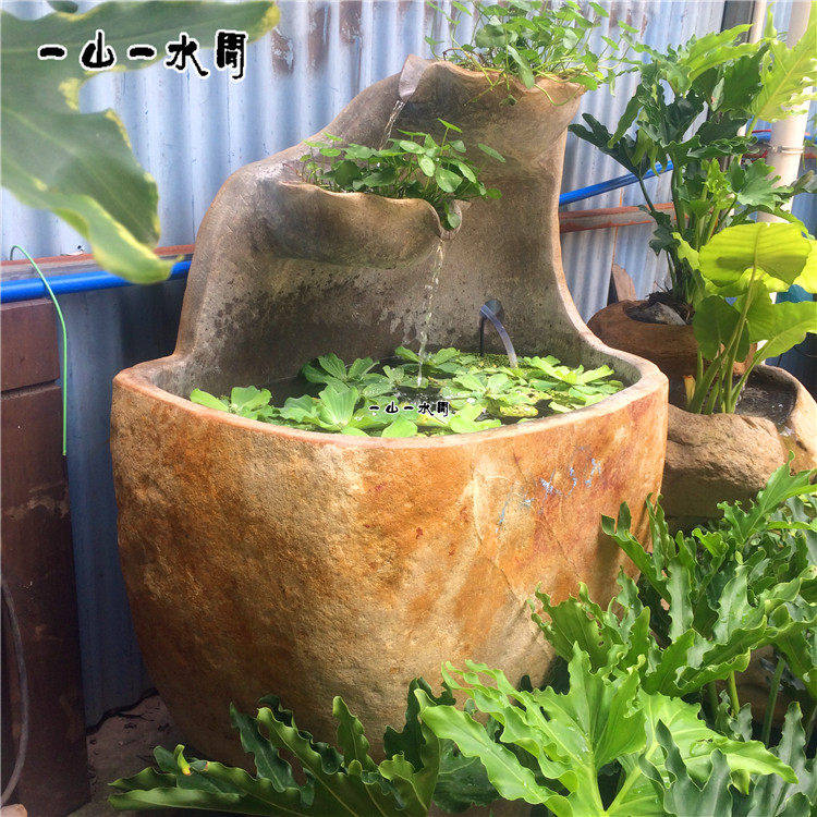 惠安流水石槽家居自然水景端砚石鱼缸庭院养鱼石槽艺术雕刻盆景石