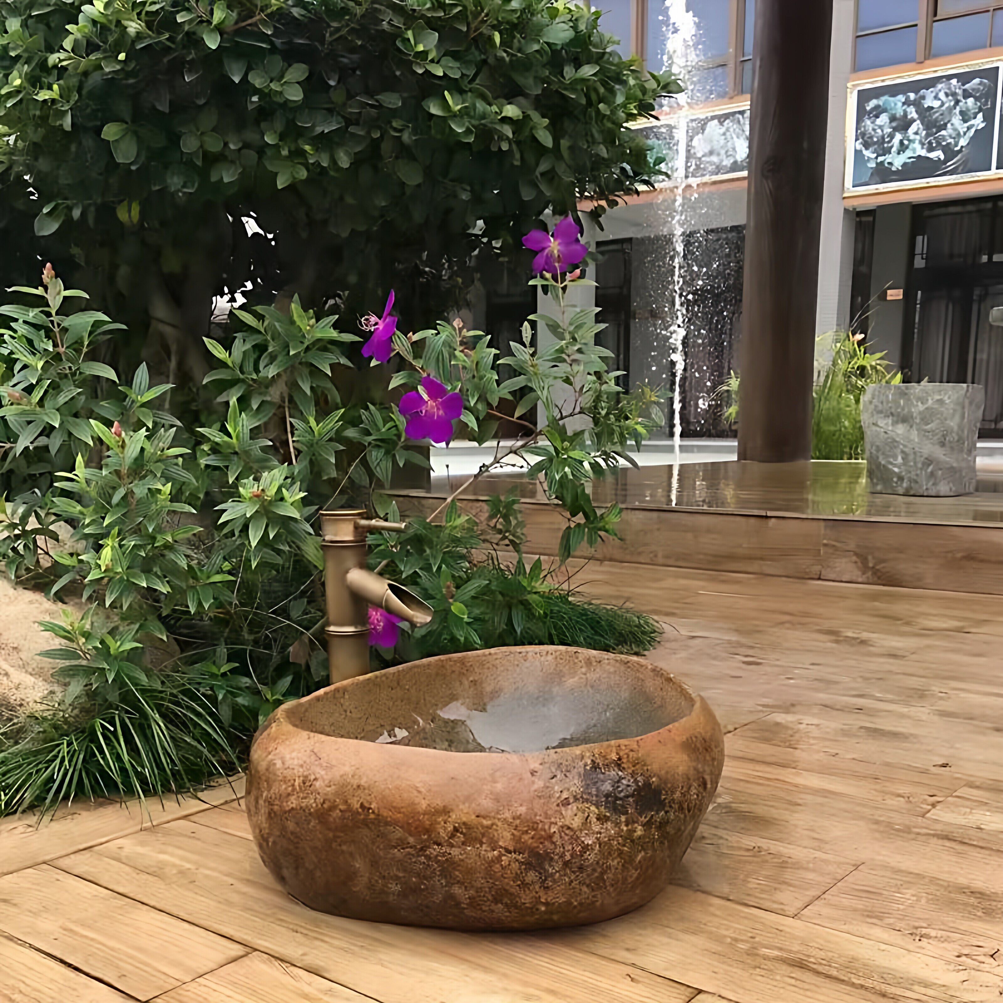 石头洗手盆复古个性鹅卵石台上盆天然石材洗脸盆艺术盆户外洗面盆