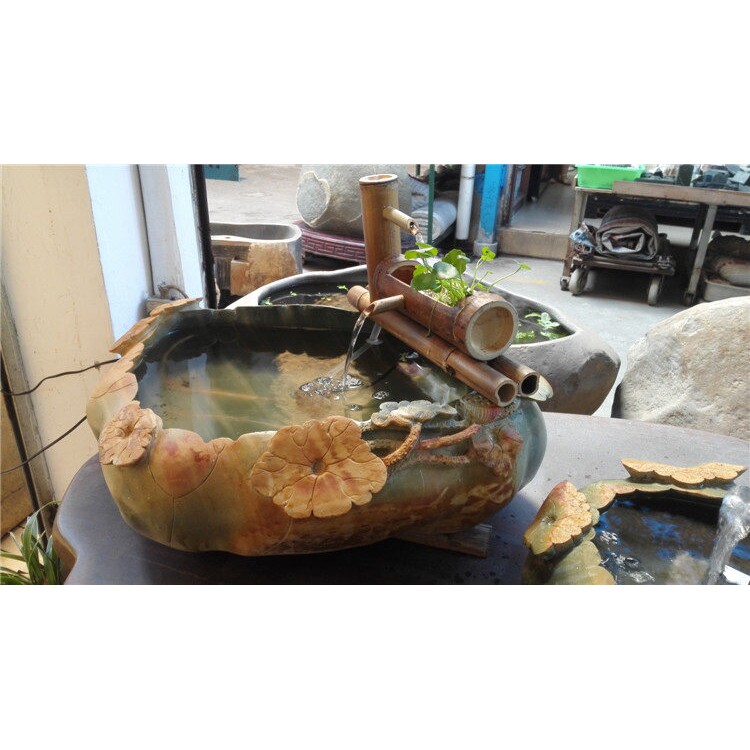惠安自然石盆鱼缸 石材桌面流水装饰小摆件 天然鹅卵石水景 养鱼