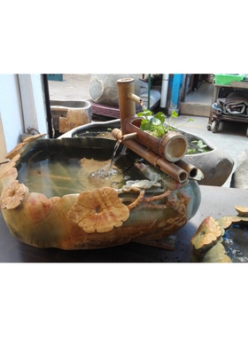 惠安自然石盆鱼缸 石材桌面流水装饰小摆件 天然鹅卵石水景 养鱼