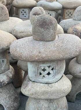 石雕石灯笼日式仿古新中式庭院青石头灯太阳能电石灯园林景观装饰