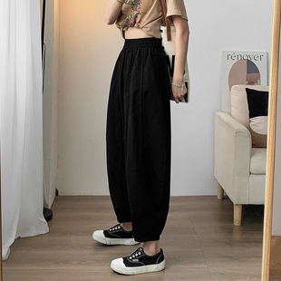 子 女宽松束脚休闲老爹裤 飞小源大码 胖mm300斤ins复古哈伦萝卜裤