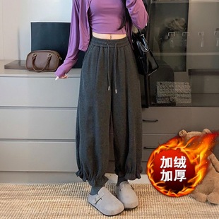 直筒裤 飞小源大码 女秋冬新款 300斤慵懒风加绒阔腿裤 胖mm2