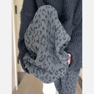 加绒休闲裤 飞小源大码 女秋冬新款 300斤ins复古豹纹阔腿裤 胖mm2