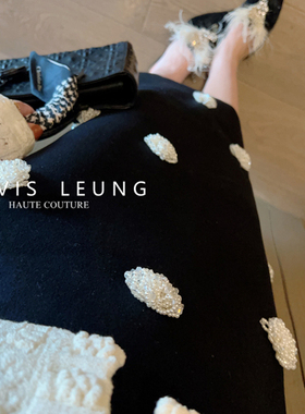 MAVIS LEUNG 细节控福音 立体珍珠花朵优雅女子针织中长半身裙