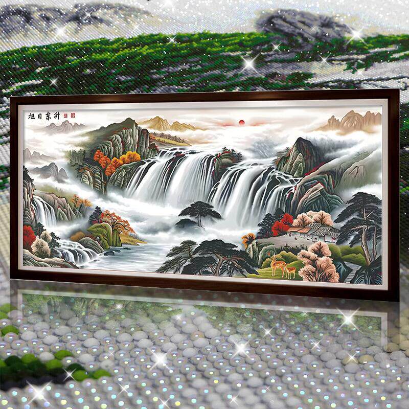 旭日东升2026新款水晶钻石画满钻点钻十字绣客厅风景山水画砖石秀