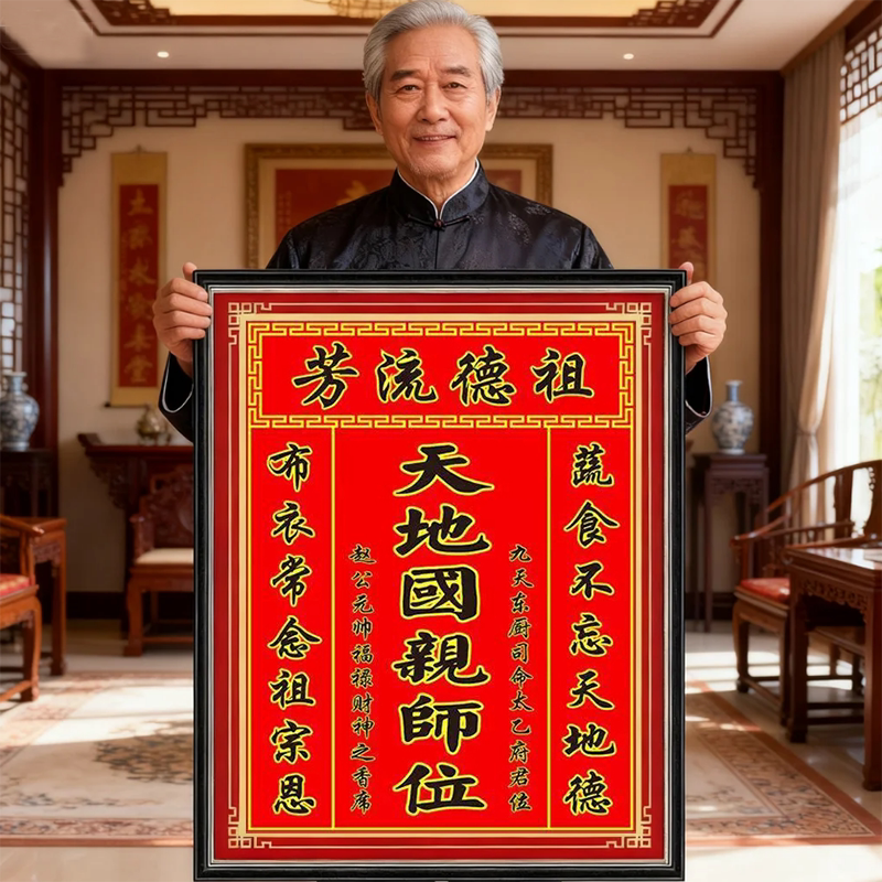 天地国亲师位2026新款自己手工刺绣十字绣线绣客厅农村堂屋中堂画