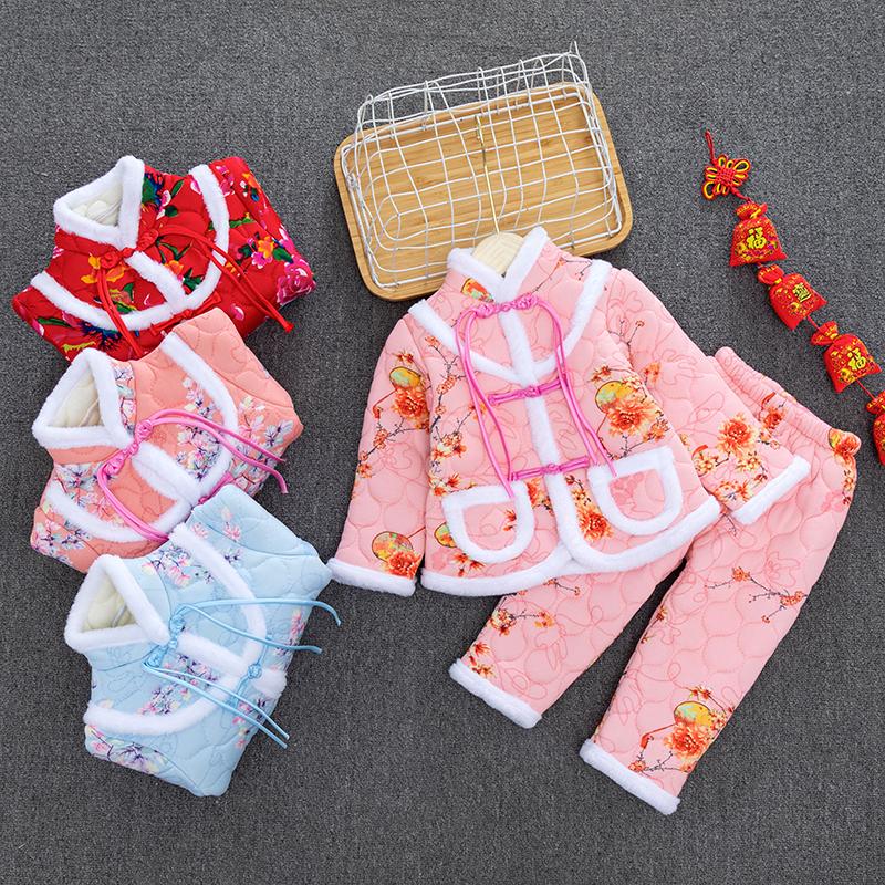 男女童宝宝棉袄儿童中国风碎花套装加绒加厚保暖新款冬季拜年服潮