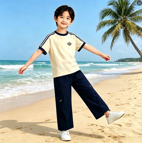 史努比儿童夏季衣服男童夏装套装洋气薄款长裤短袖中大童两件套