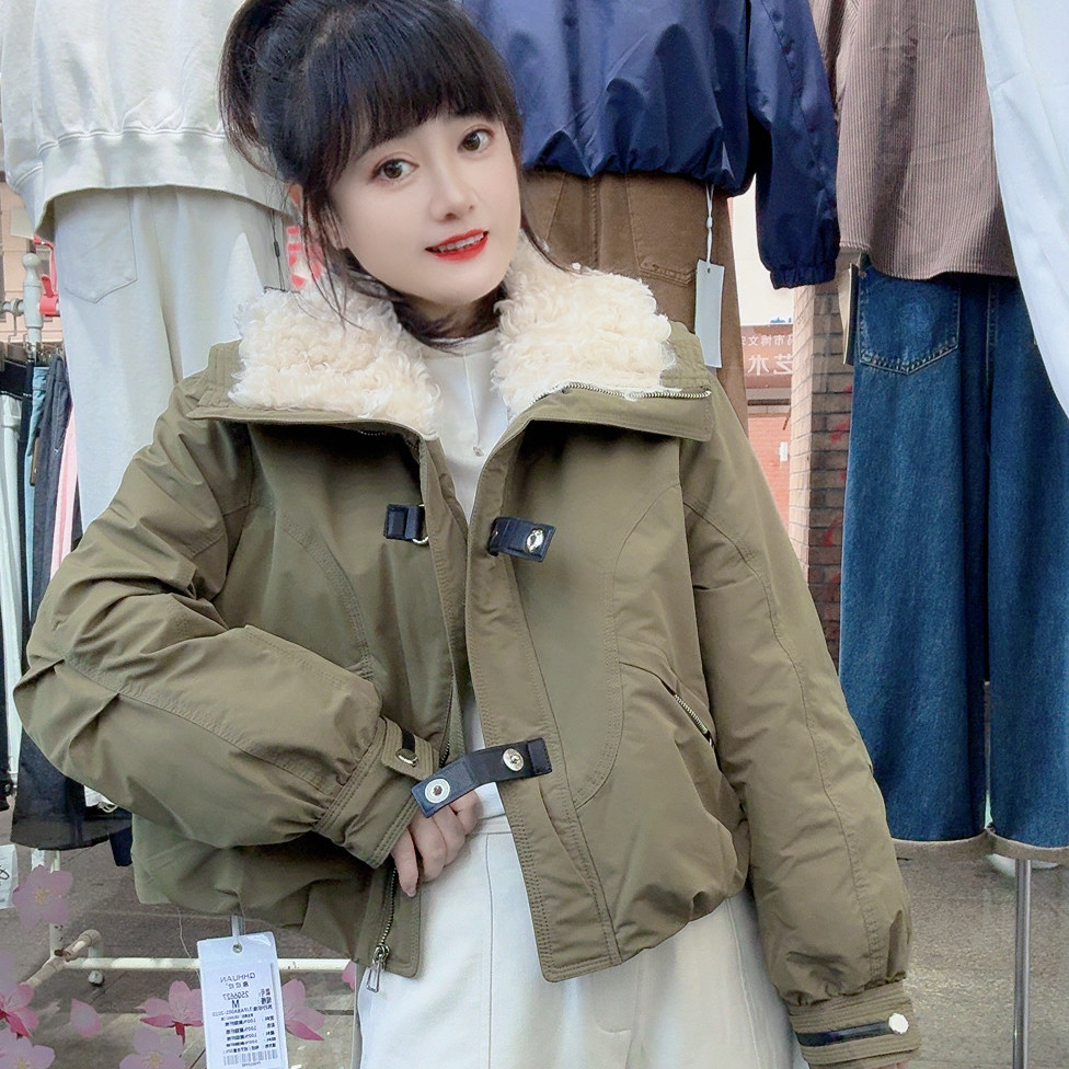 秋冬新款加厚大毛领鸭绒内胆短版洋气保暖棉衣棉服女羽绒服流行潮