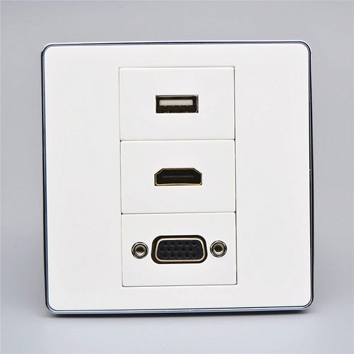86型银边数据网络面板直插式USB+投影仪VGA+HDMI高清网络插座面板