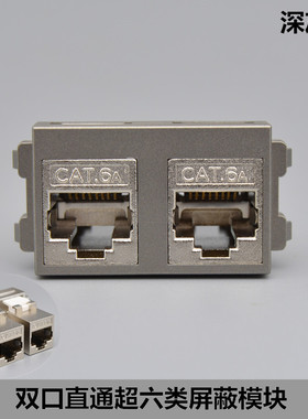 深灰色双孔直插超六类网络模块电脑插口网口2口CAT6A网线插座模块