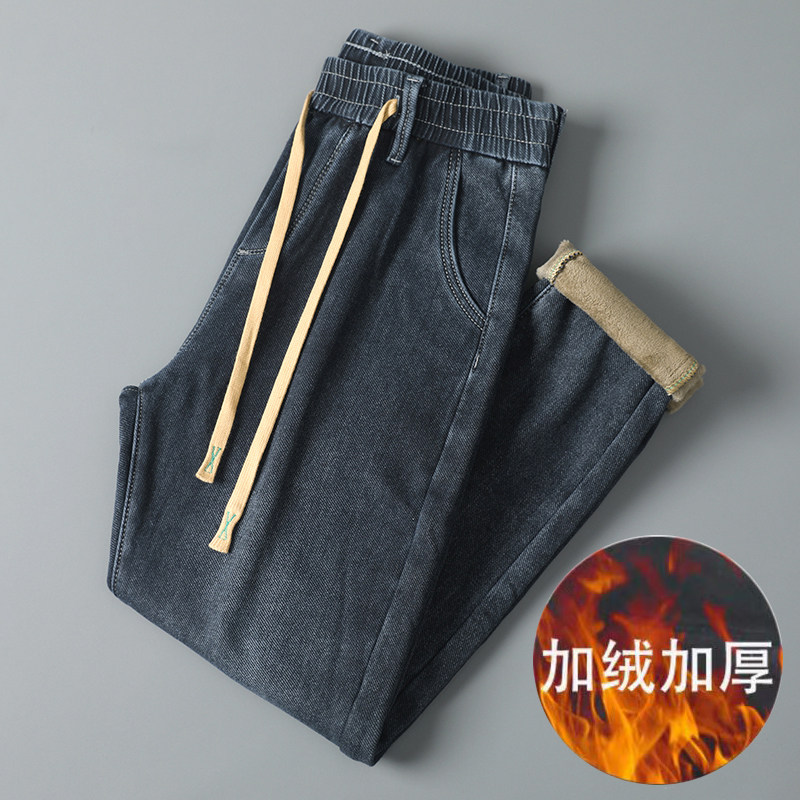加绒加厚长裤牛仔裤男冬天保暖