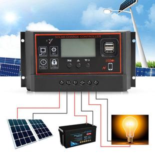 太阳能板控制器12V24V自动调节控制器10A60A100A双USB光伏板连接