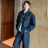 牛仔套装 休闲潮流男裤 男美式 外套时尚 两件套小众百搭 简约长袖 秋季