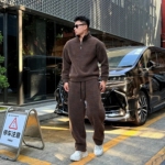 冬季老钱风千鸟格纹套装男潮牌时尚休闲半拉链卫衣长裤运动两件套