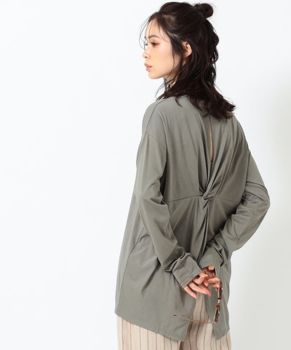 日本原单后开衩长袖针织T恤